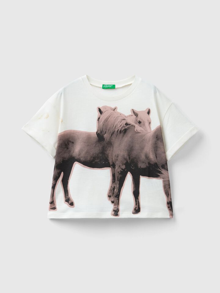 T-Shirt mit Fotoprint von Pferden
