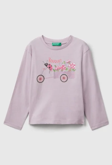 Baumwoll-T-Shirt mit Glitzer-Print