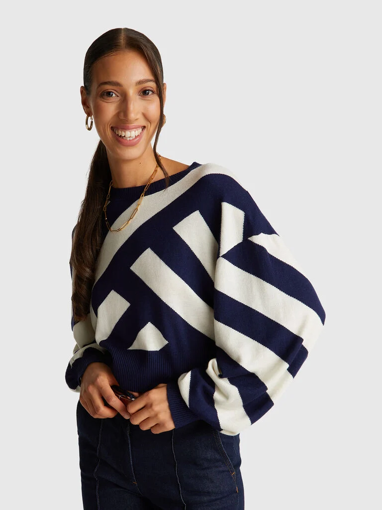 Kurzer Regimentspullover mit Streifen