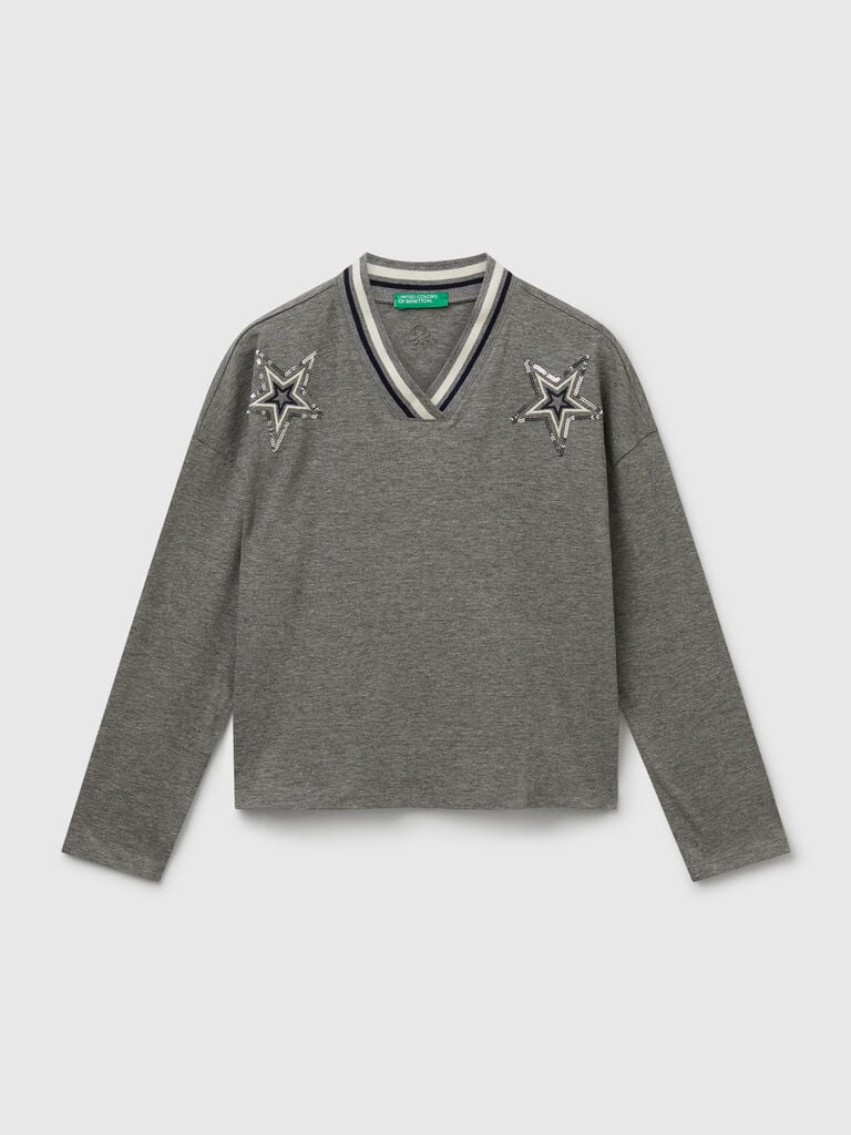 T-Shirt mit Paillettenstickerei