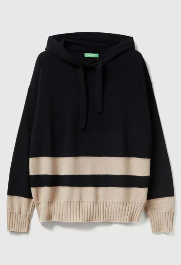 Schwarzer Pullover aus Kaschmirmischung mit Kapuze