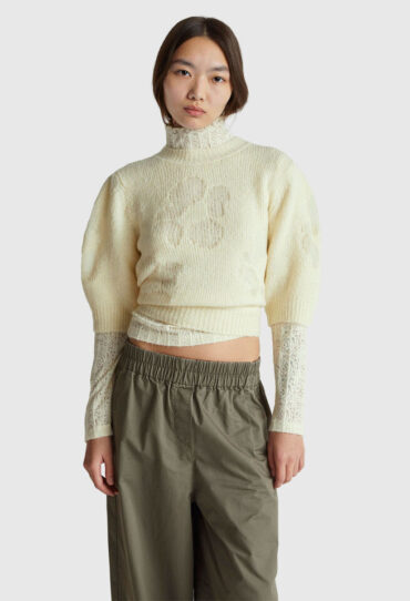 Kurzarmshirt mit Blumen-Intarsie