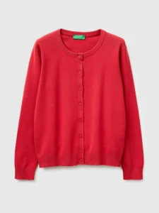 Erdbeerrote Strickjacke aus Trikotbaumwolle