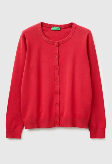 Erdbeerrote Strickjacke aus Trikotbaumwolle