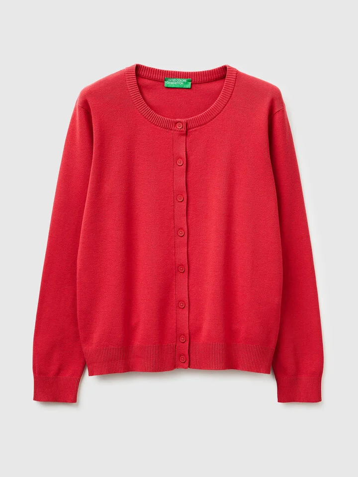 Erdbeerrote Strickjacke aus Trikotbaumwolle