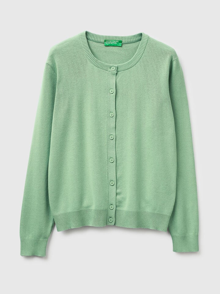 Salbeigrüne Strickjacke aus Trikotbaumwolle