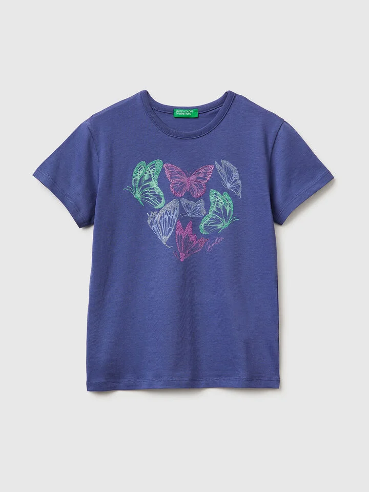 T-Shirt mit Aufdruck und Glitzer